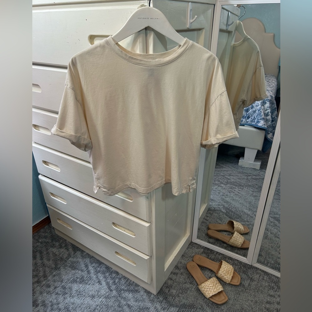 Cream Ivory Cotton Summer Casual Classic Short Sleeved T-Shirt✨
